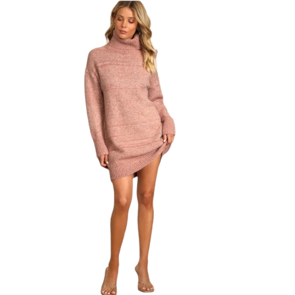 Lulu's Warm and Cozy Heathered Mauve Turtleneck Sweater Dress Size S - Picture 2 of 8